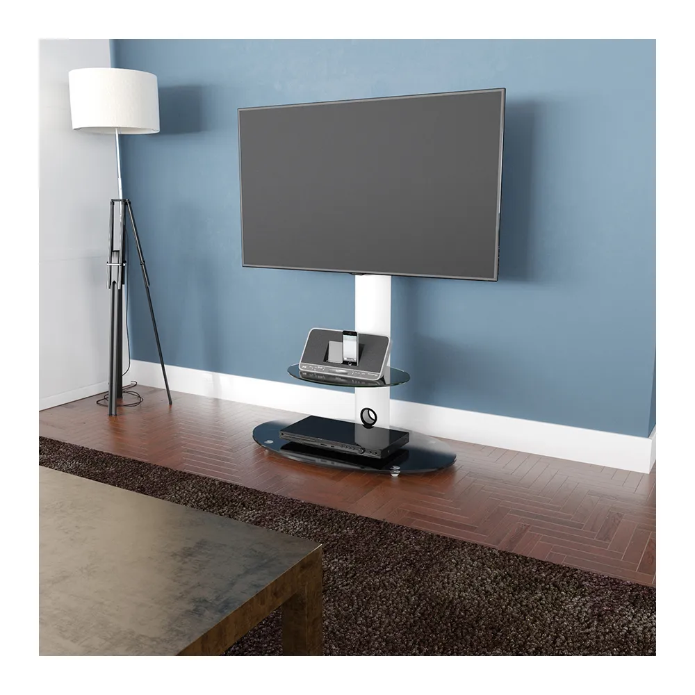 Lugano Oval Pedestal TV Unit with Cable Management - White