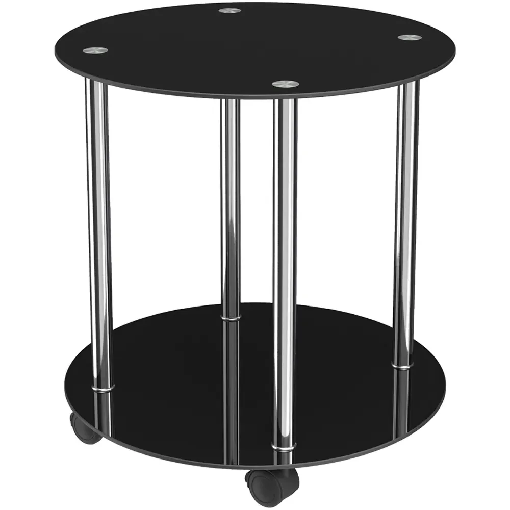 Round Lamp Table with Wheels - Black, Glass