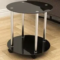 Round Lamp Table with Wheels - Black, Glass