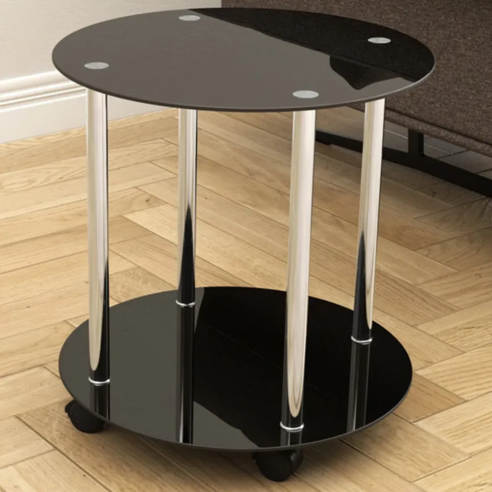 Round Lamp Table with Wheels - Black, Glass image