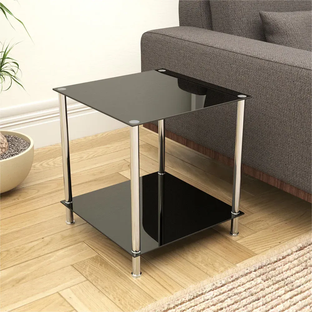 Square Lamp Table - Black, Glass