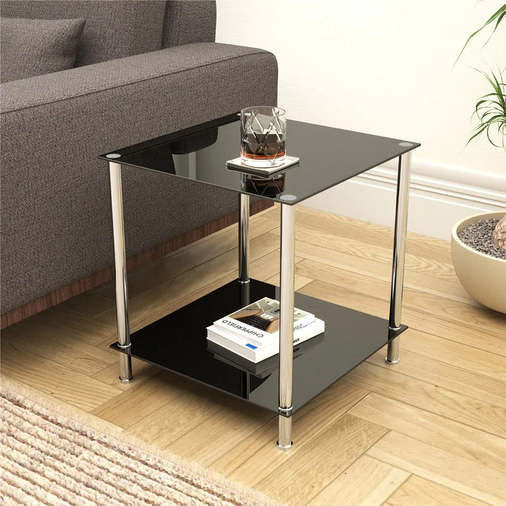 Square Lamp Table - Black, Glass