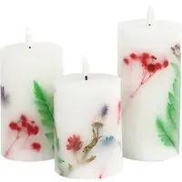3 Piece Flower Embedded Wax Candle Set - Multi
