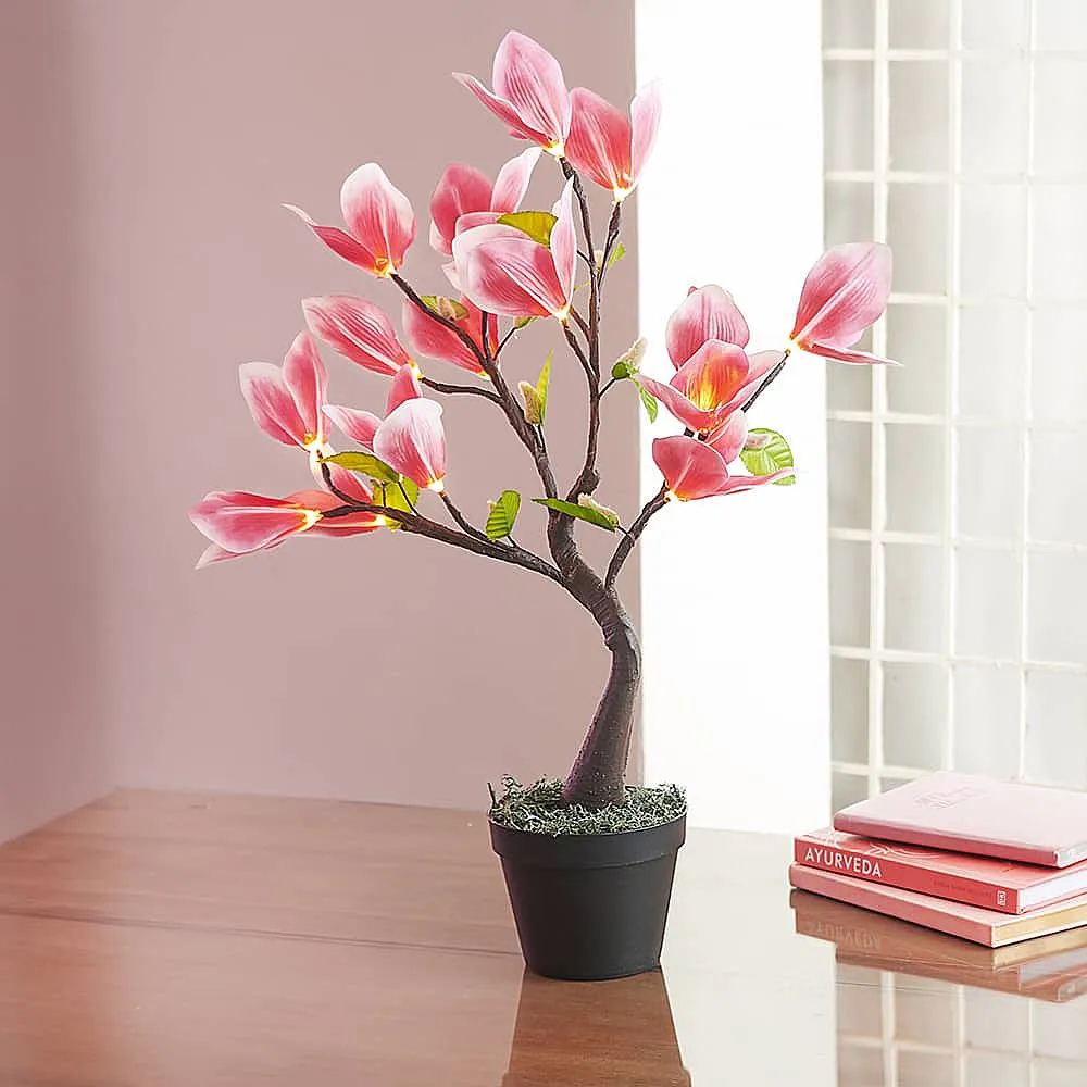 Warm White LED Pink Lily Tree Lamp - Pink