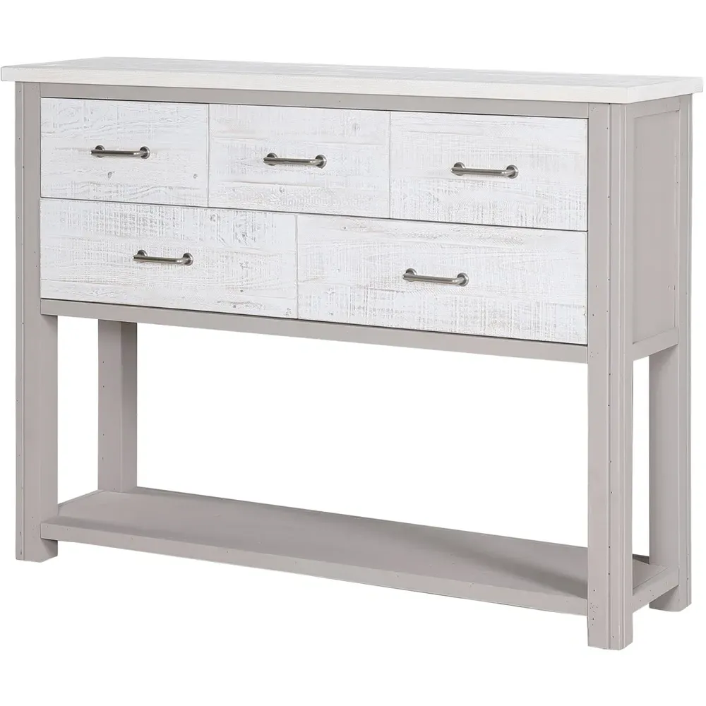 Greystone 5 Drawer Console Table with Shelf - White, Reclaimed Wood
