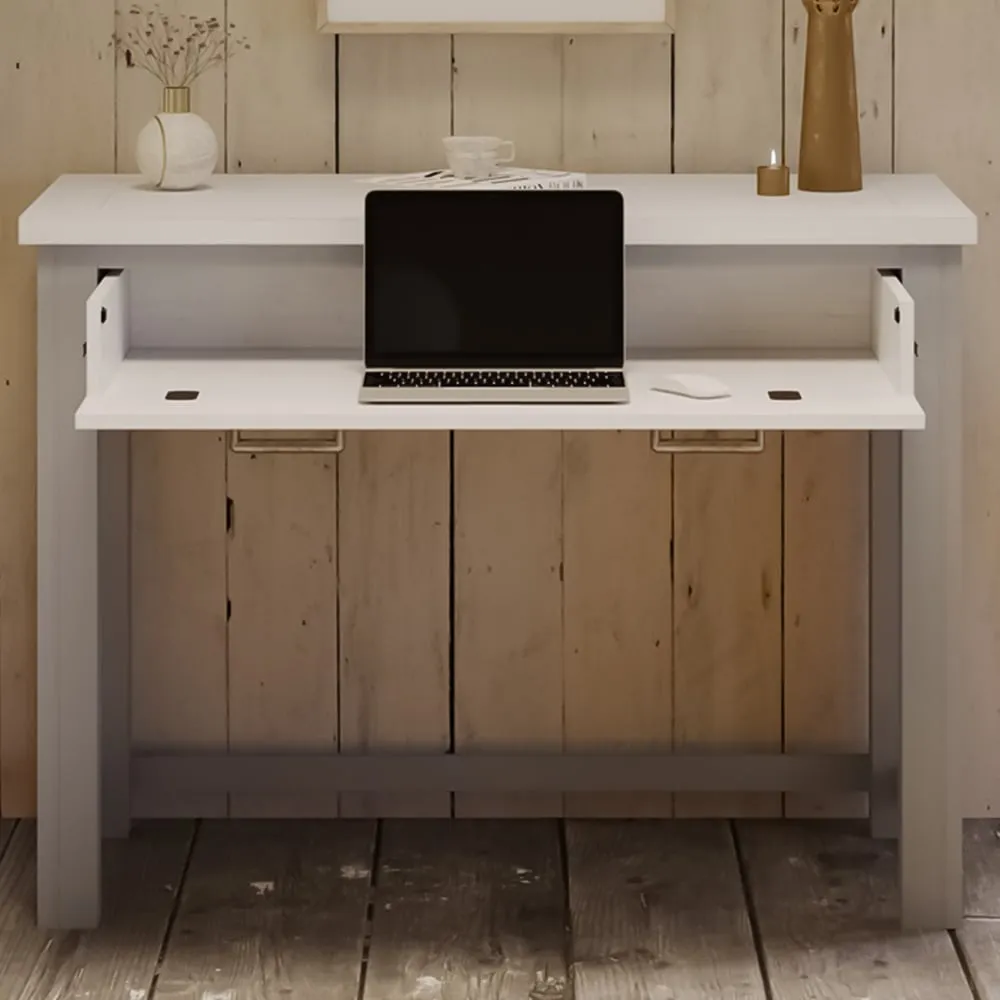 Greystone Hidden Space Saver Desk - Grey, Reclaimed Wood