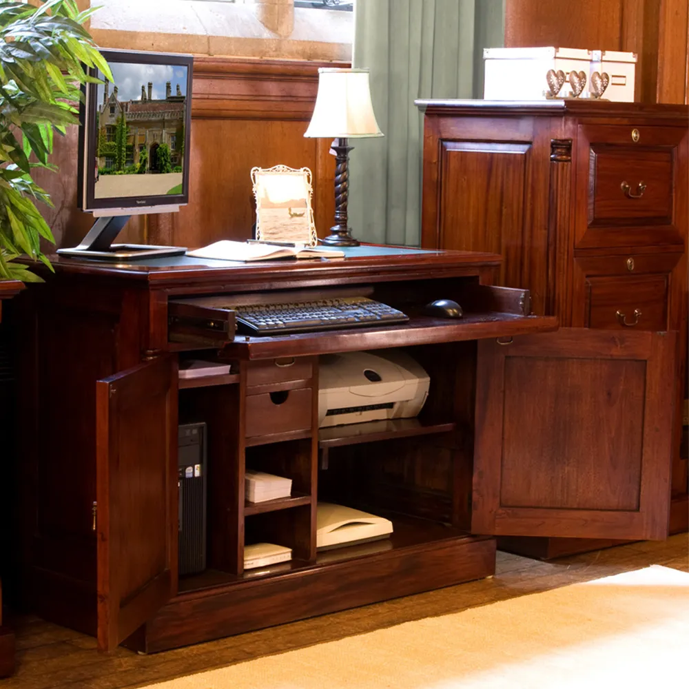 La Roque 2 Door Hidden Computer Desk - Brown, Mahogany