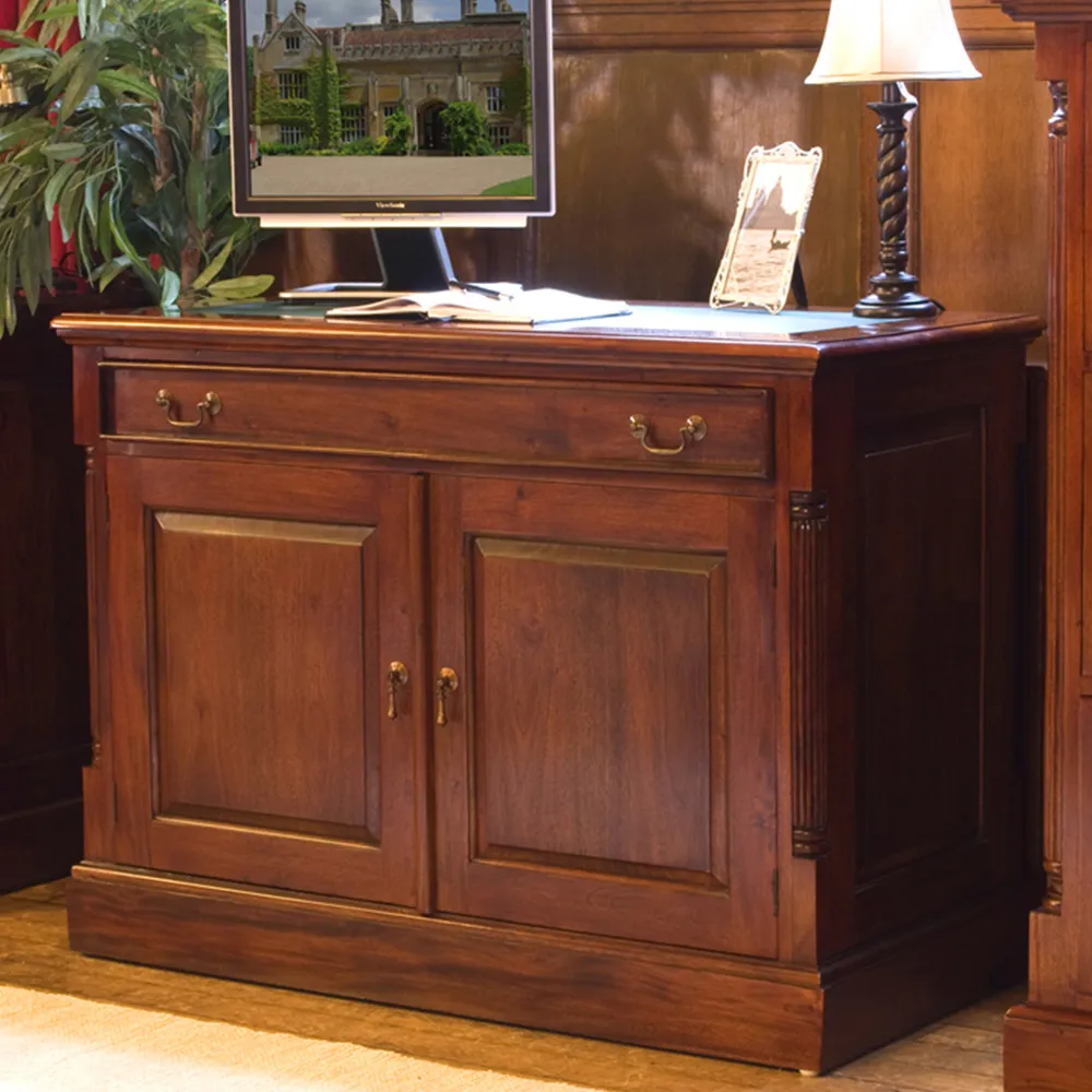 La Roque 2 Door Hidden Computer Desk - Brown, Mahogany