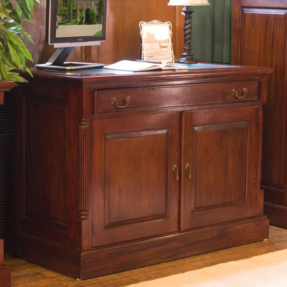 La Roque 2 Door Hidden Computer Desk - Brown, Mahogany