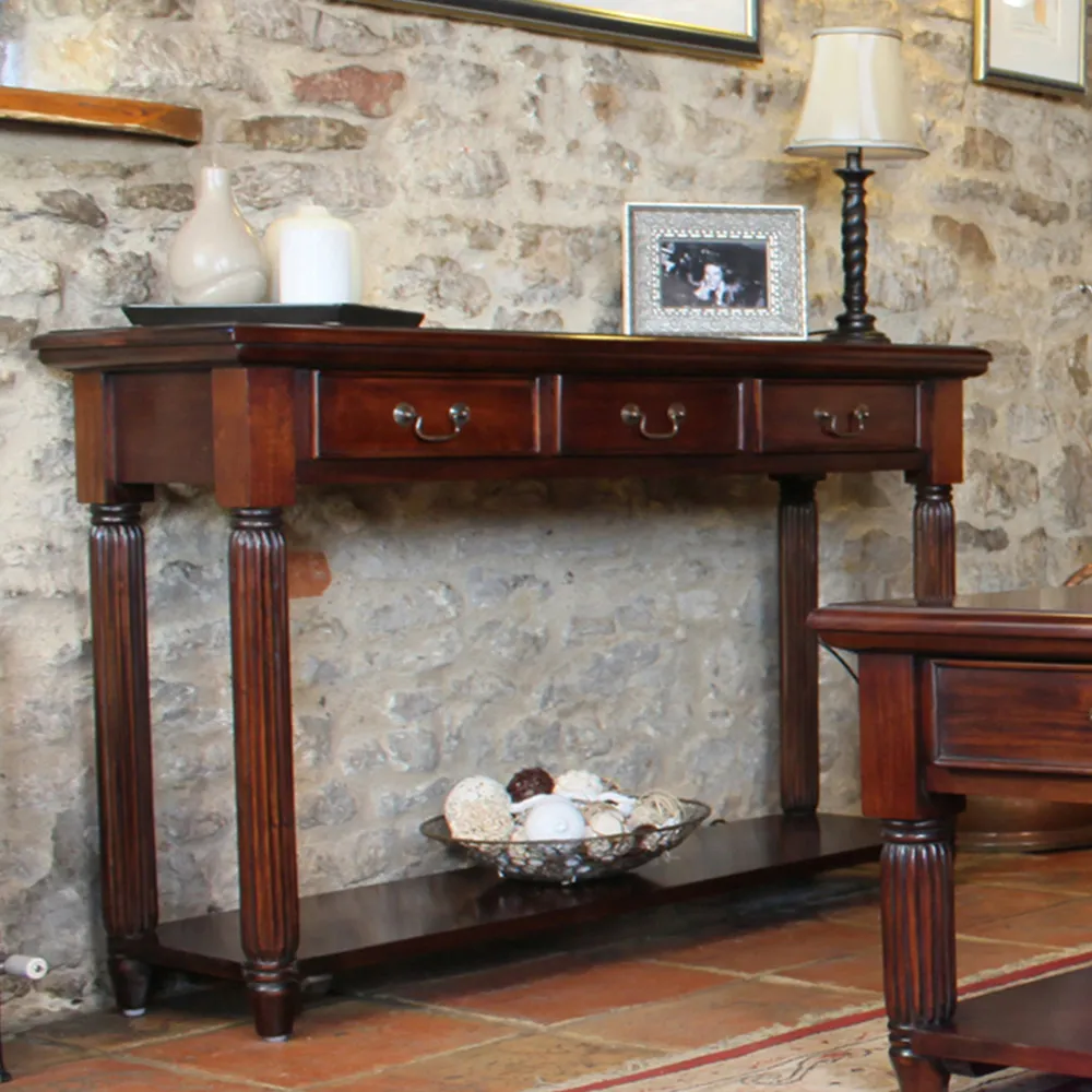 La Roque 3 Drawer Console Table with Shelf - Brown, Mahogany