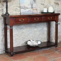 La Roque 3 Drawer Console Table with Shelf - Brown, Mahogany