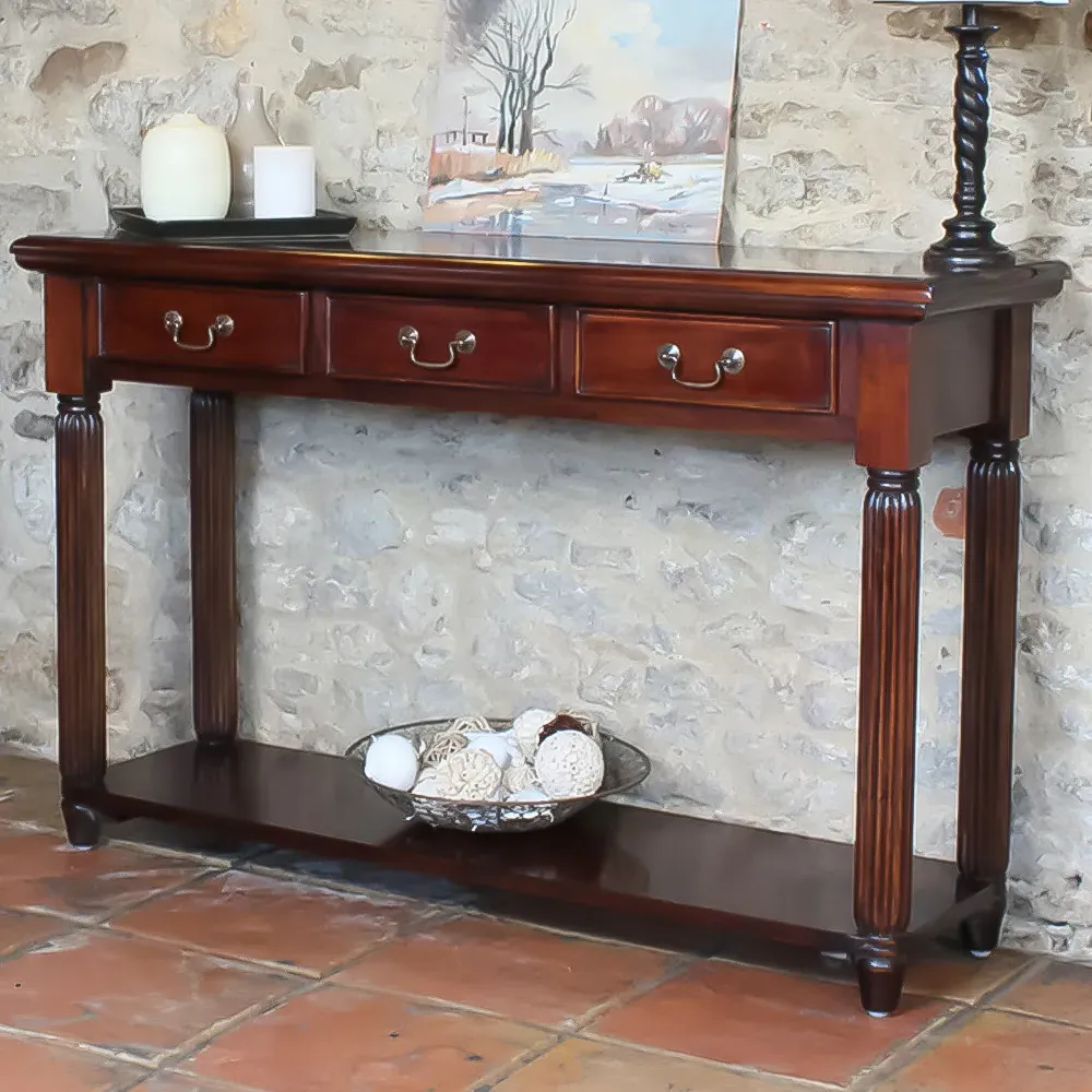 La Roque 3 Drawer Console Table with Shelf - Brown, Mahogany image