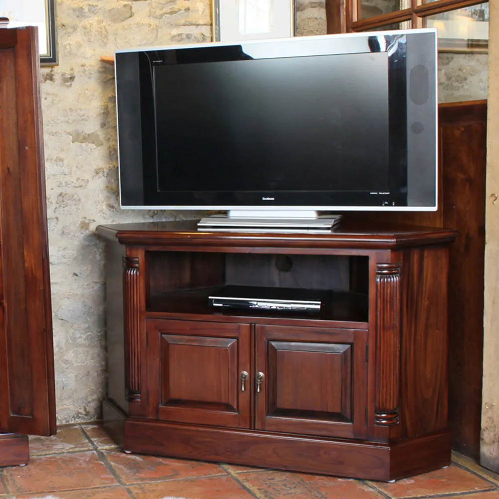 La Roque Corner TV Unit with Storage - Brown, Mahogany