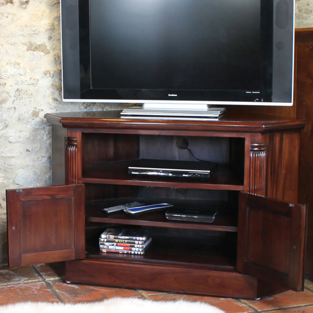 La Roque Corner TV Unit with Storage - Brown, Mahogany