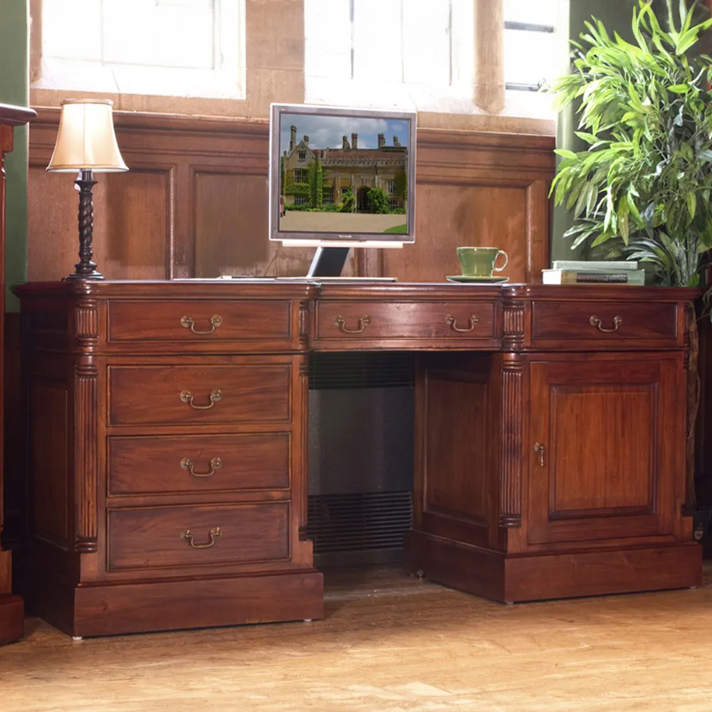 La Roque Single Door 4 Drawer Computer Desk - Brown, Mahogany