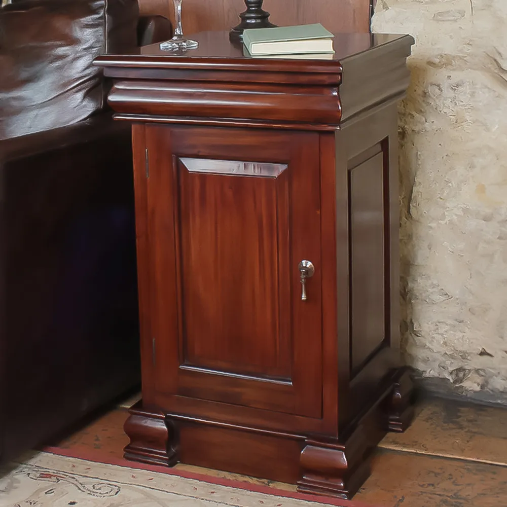 La Roque Single Door Single Drawer Lamp Table - Brown, Mahogany image