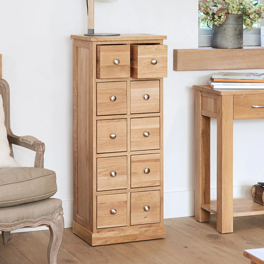 Mobel 10 Drawer CD Chest of Drawers - Brown, Oak