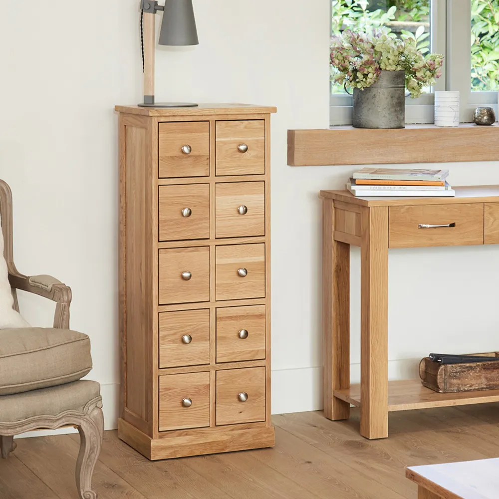 Mobel 10 Drawer CD Chest of Drawers - Brown, Oak