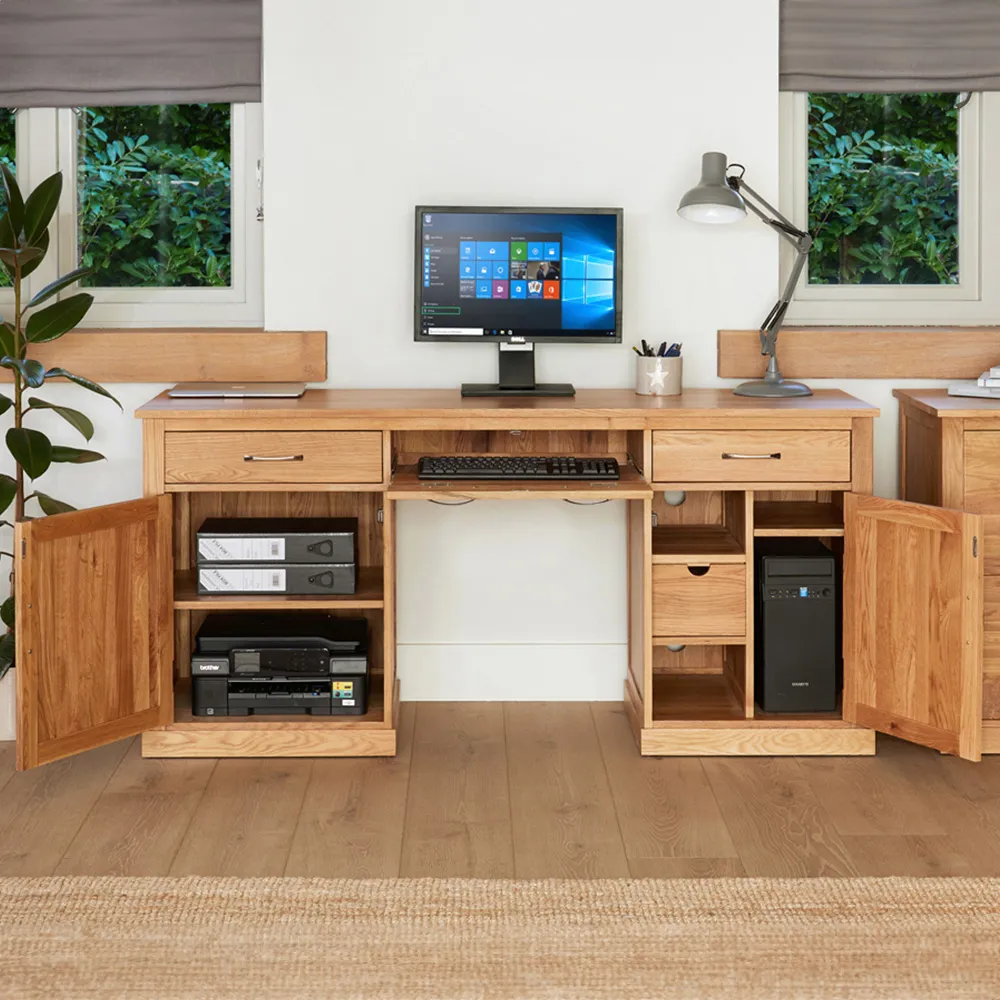 Mobel 2 Door 2 Drawer Large Hidden Office Desk - Brown, Oak