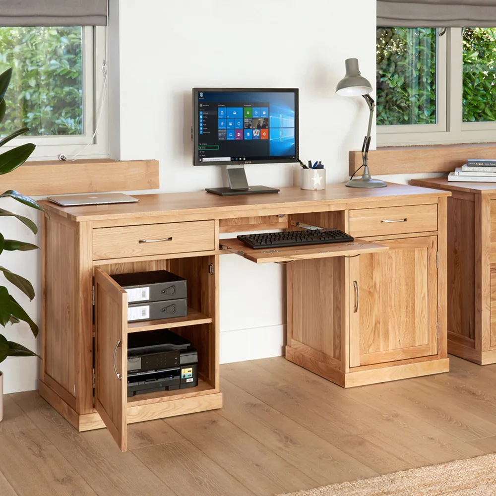 Mobel 2 Door 2 Drawer Large Hidden Office Desk - Brown, Oak