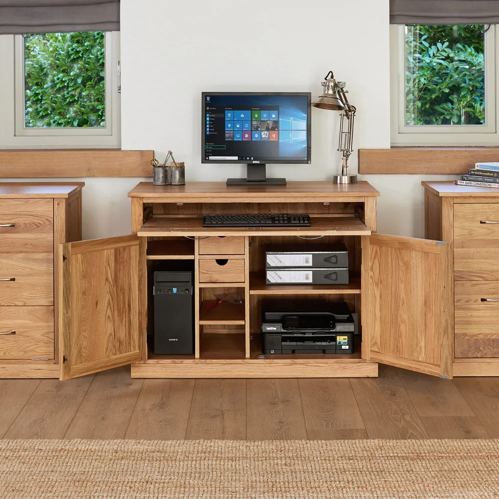 Mobel 2 Door Hidden Home Office Computer Desk - Brown, Oak