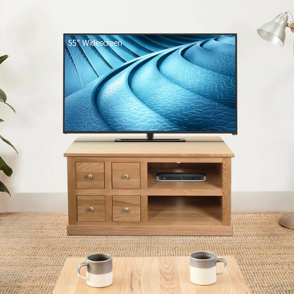 Mobel 4 Drawer Oak TV Cabinet - Brown