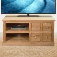 Mobel 4 Drawer Oak TV Cabinet - Brown