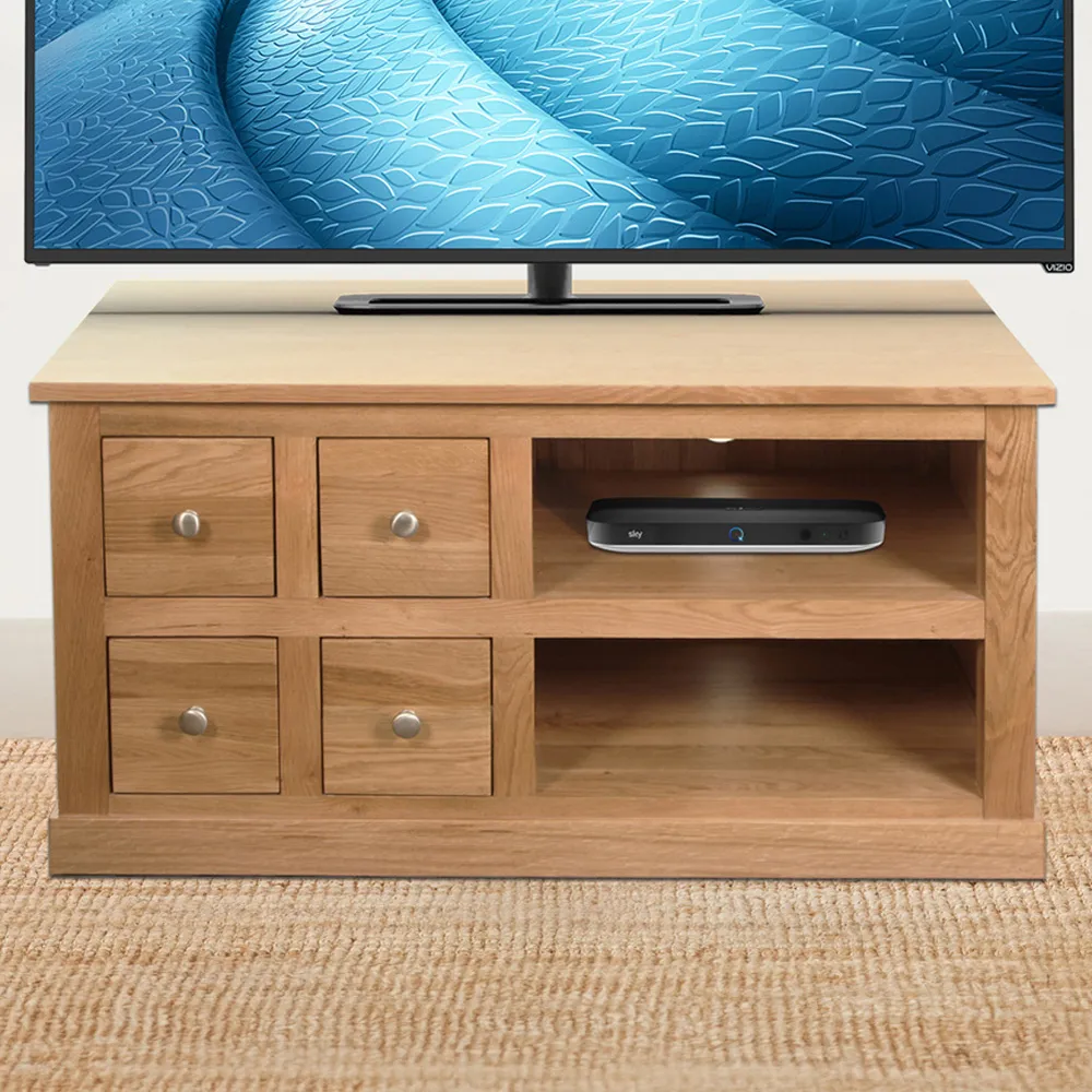 Mobel 4 Drawer Oak TV Cabinet - Brown image