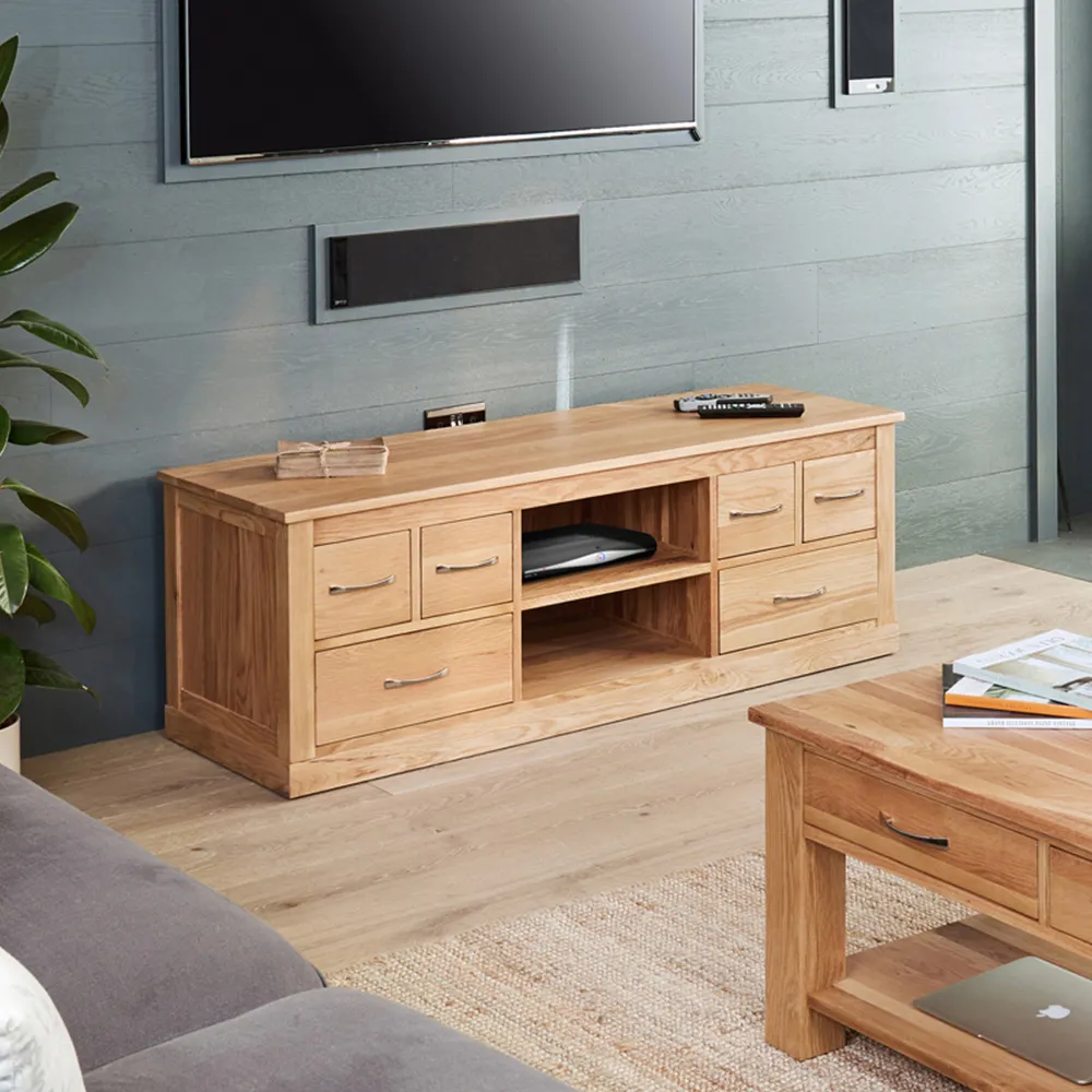 Mobel 6 Drawer Oak Widescreen TV Cabinet - Brown
