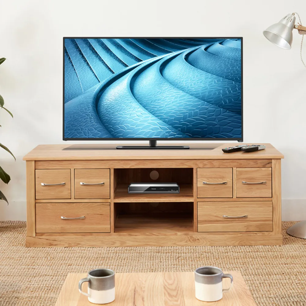 Mobel 6 Drawer Oak Widescreen TV Cabinet - Brown