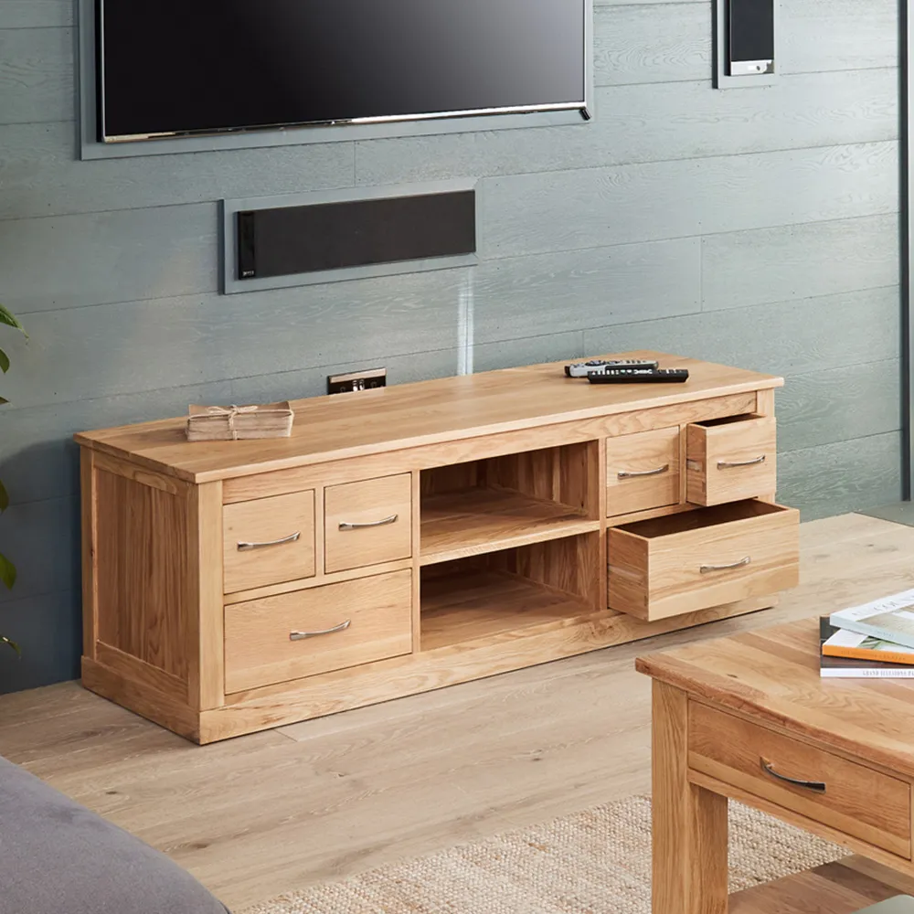 Mobel 6 Drawer Oak Widescreen TV Cabinet - Brown