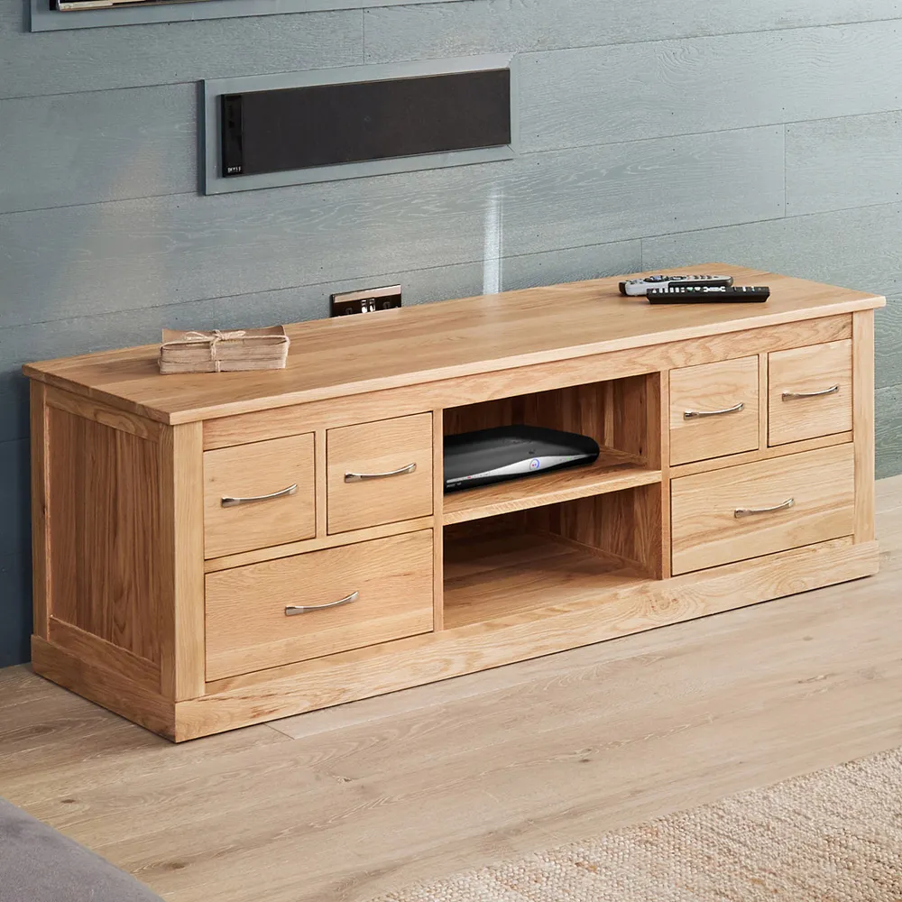 Mobel 6 Drawer Oak Widescreen TV Cabinet - Brown