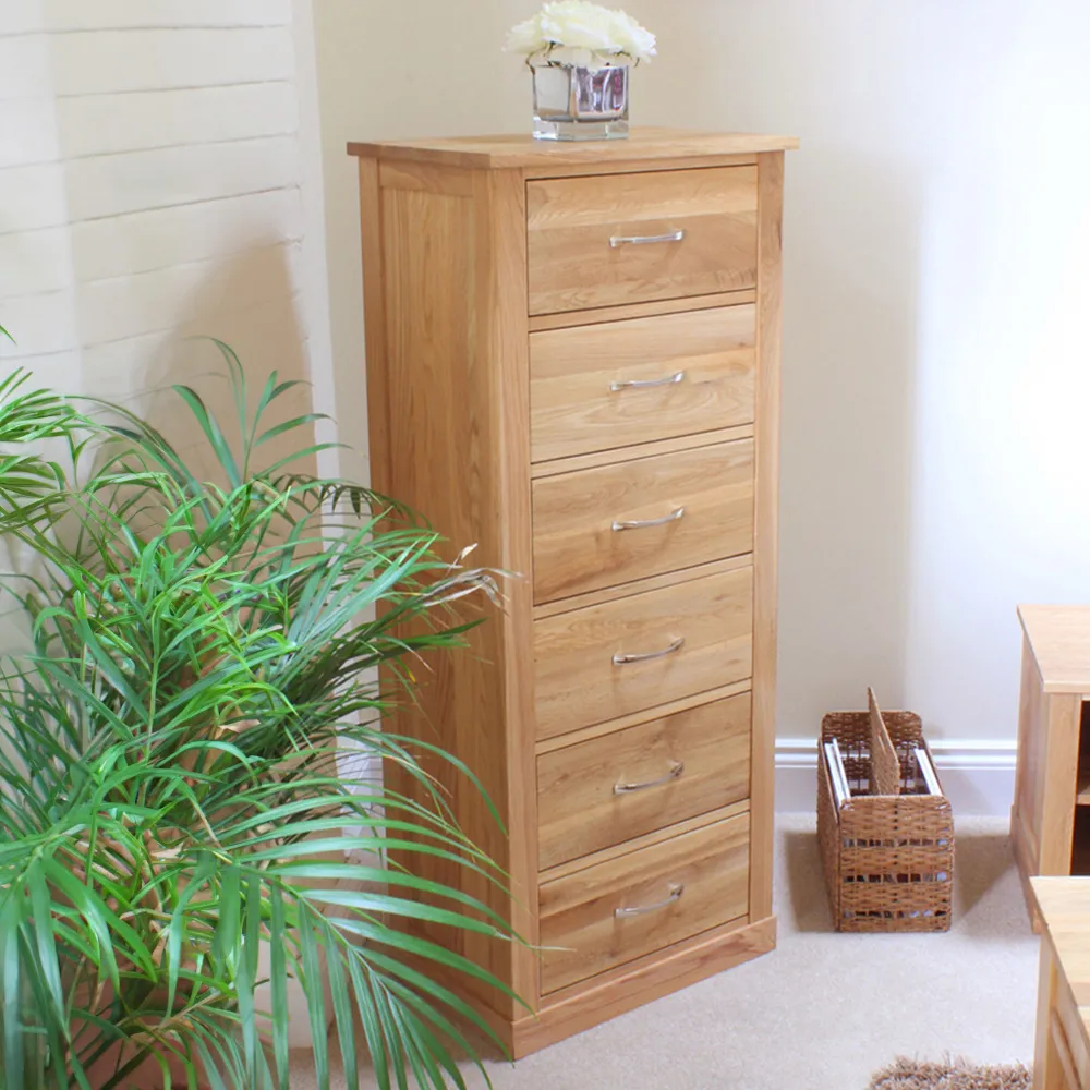 Mobel 6 Drawer Tallboy Chest of Drawers - Brown, Oak