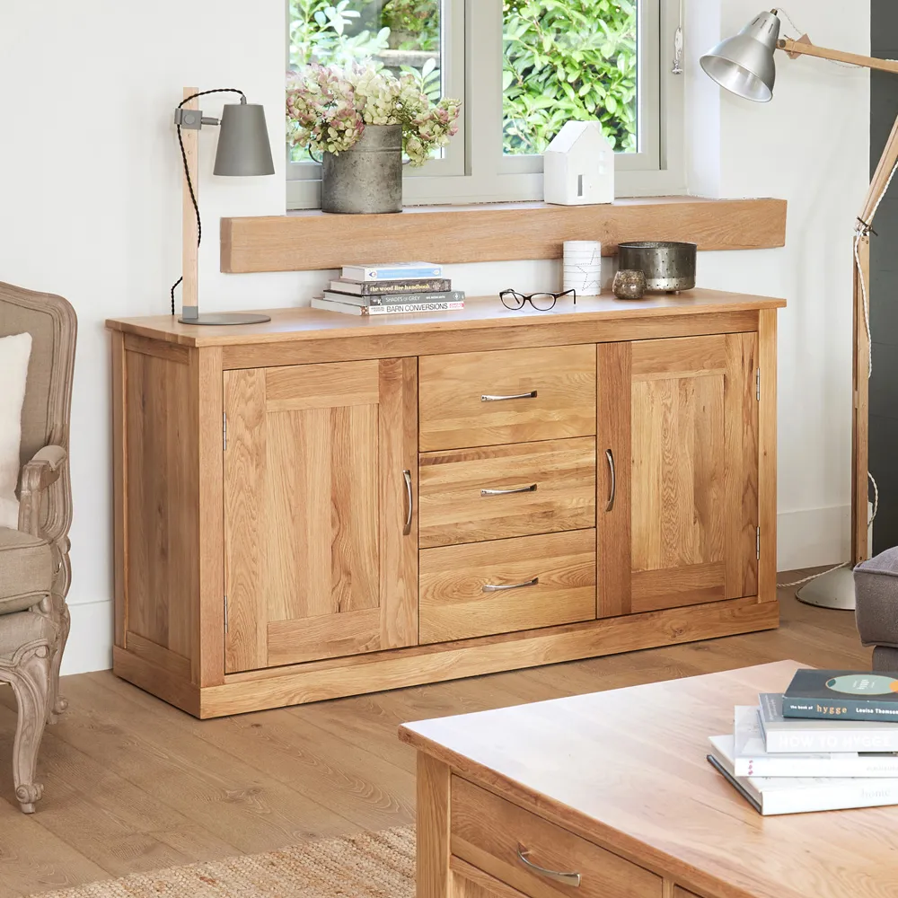 Mobel Large Sideboard with 2 Doors 3 Drawers - Brown, Oak