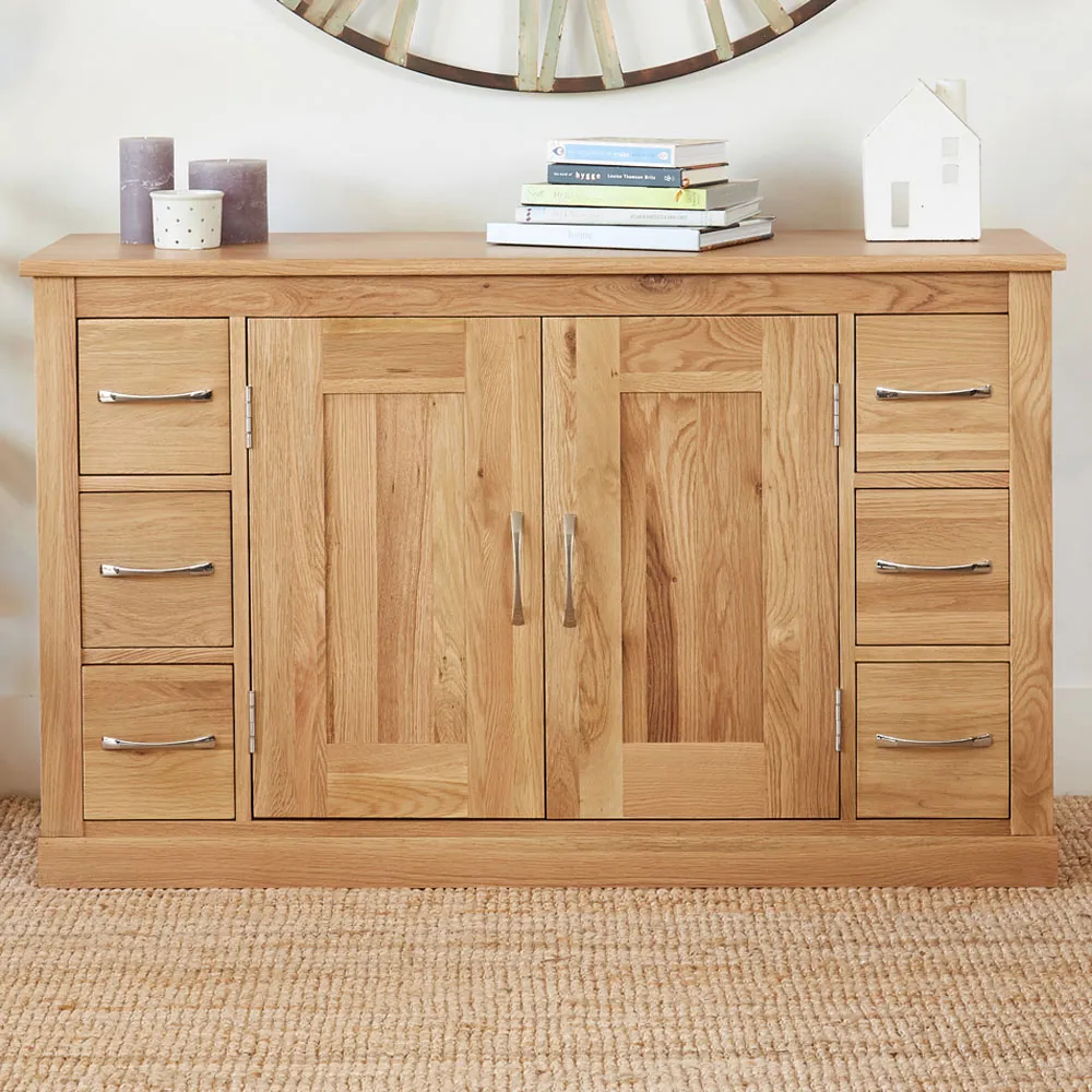 Mobel Sideboard with 2 Doors 6 Drawers - Brown, Oak