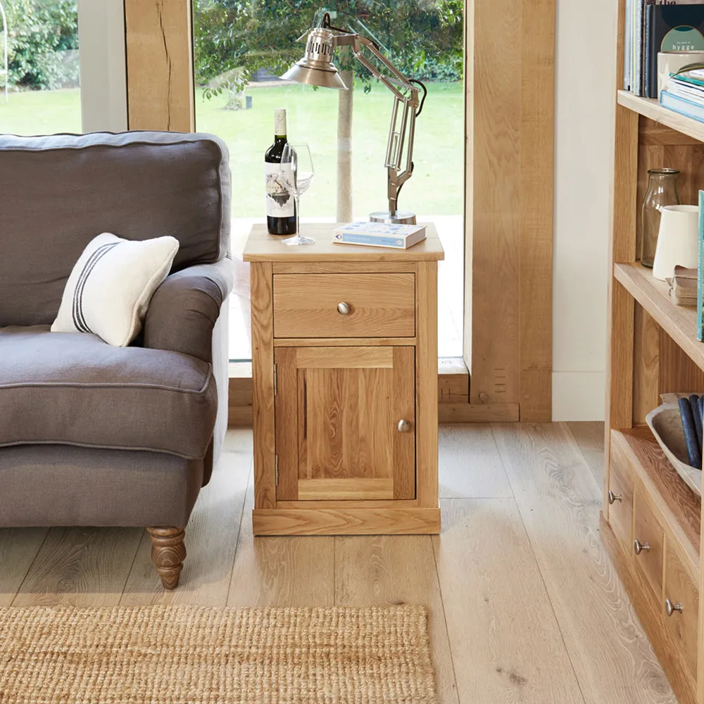 Mobel Single Door Single Drawer Lamp Table - Brown, Oak