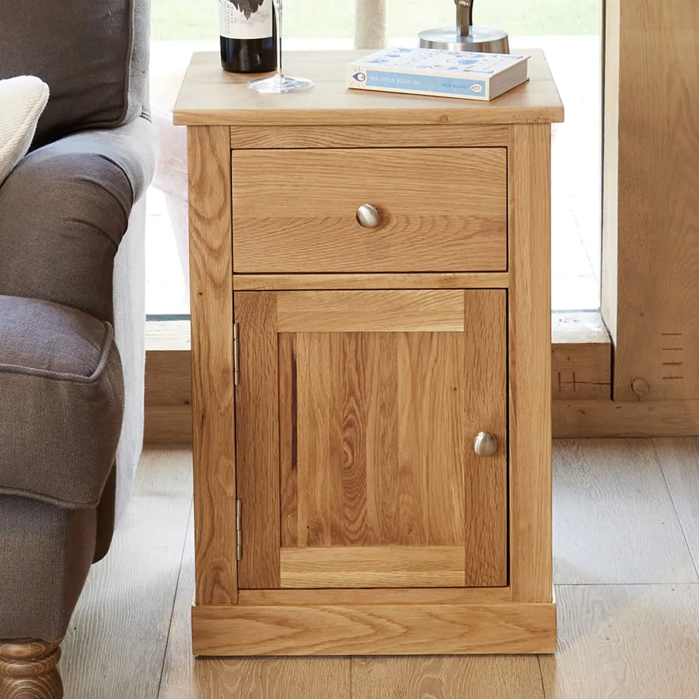 Mobel Single Door Single Drawer Lamp Table - Brown, Oak