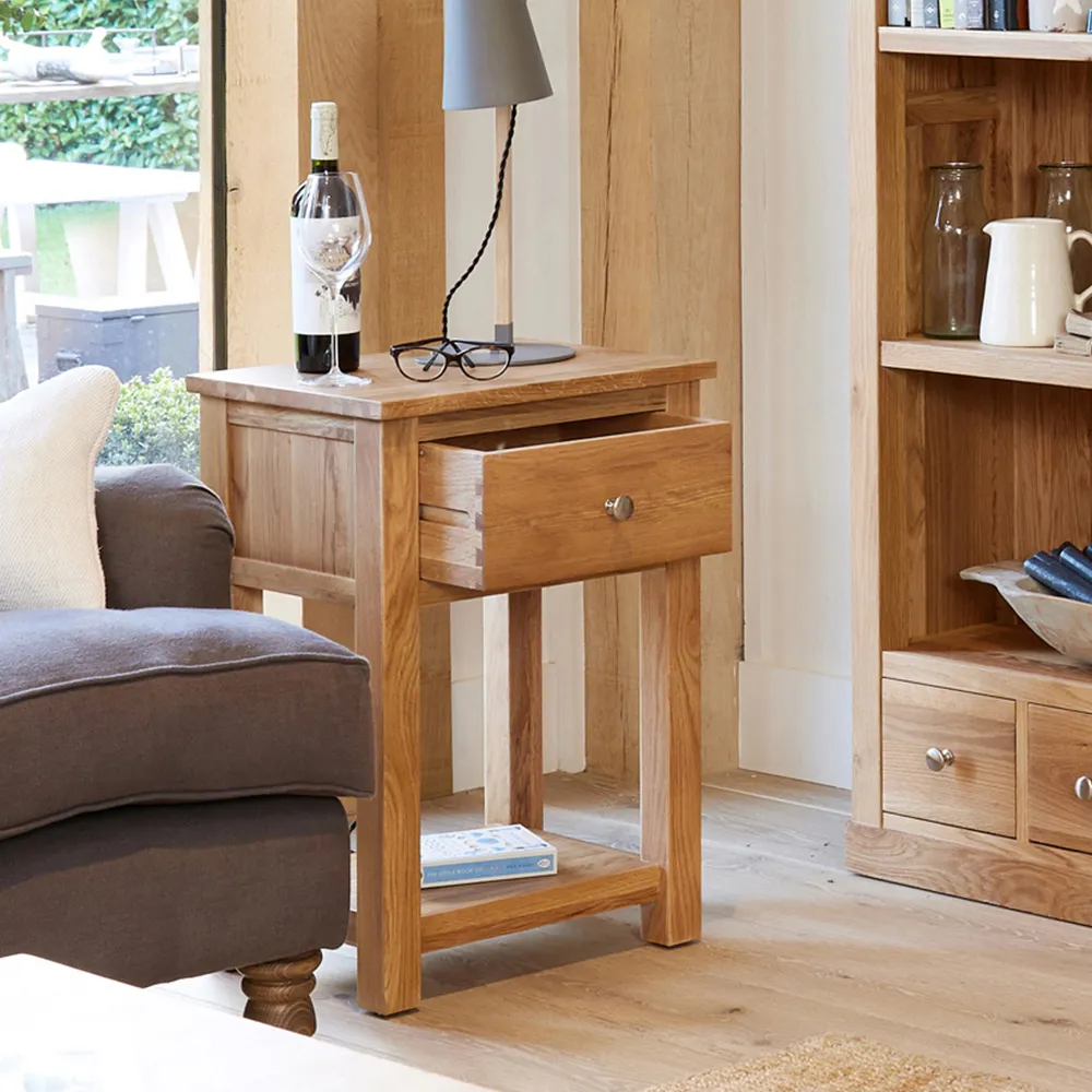 Mobel Single Drawer Lamp Table - Brown, Oak