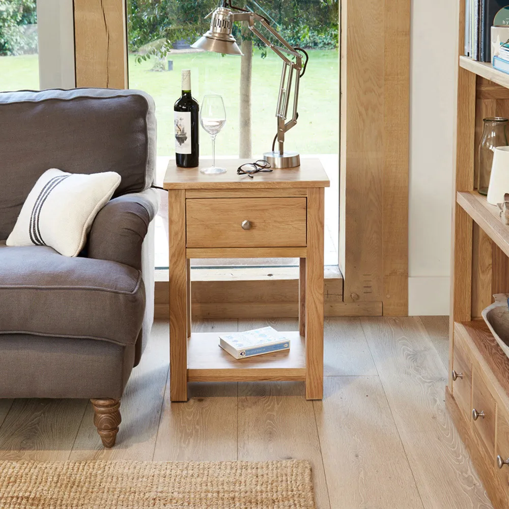 Mobel Single Drawer Lamp Table - Brown, Oak