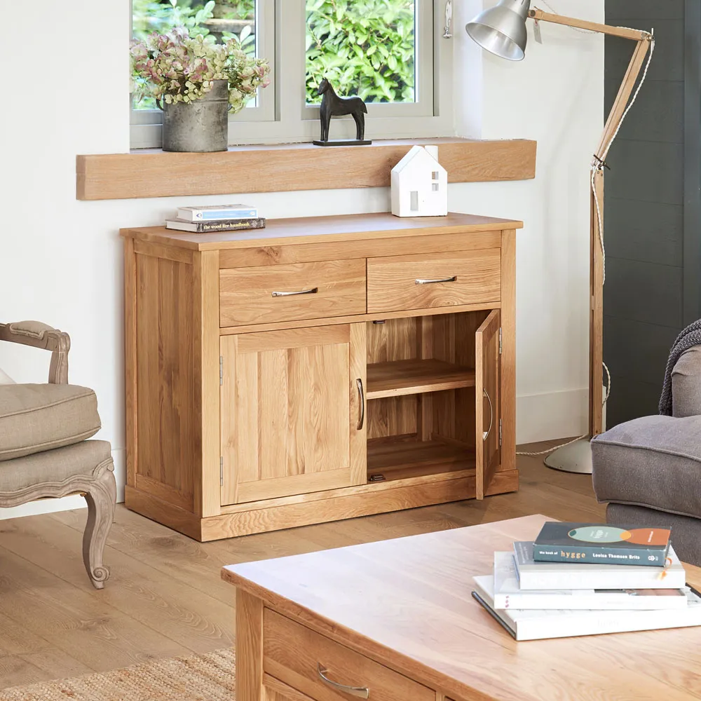 Mobel Small Sideboard with 2 Doors 2 Drawers - Brown, Oak