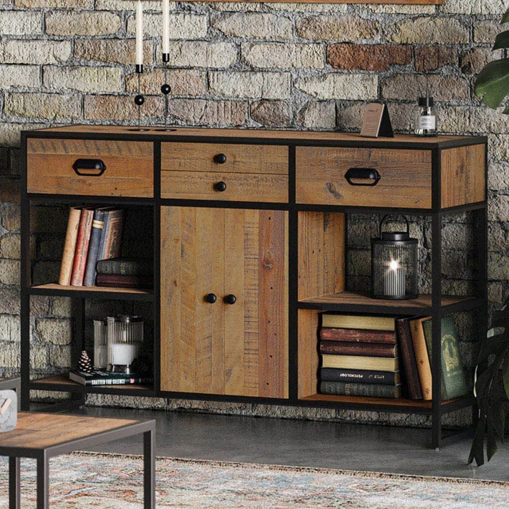 Ooki 2 Door 4 Drawer Large Console Table - Brown, Reclaimed Wood