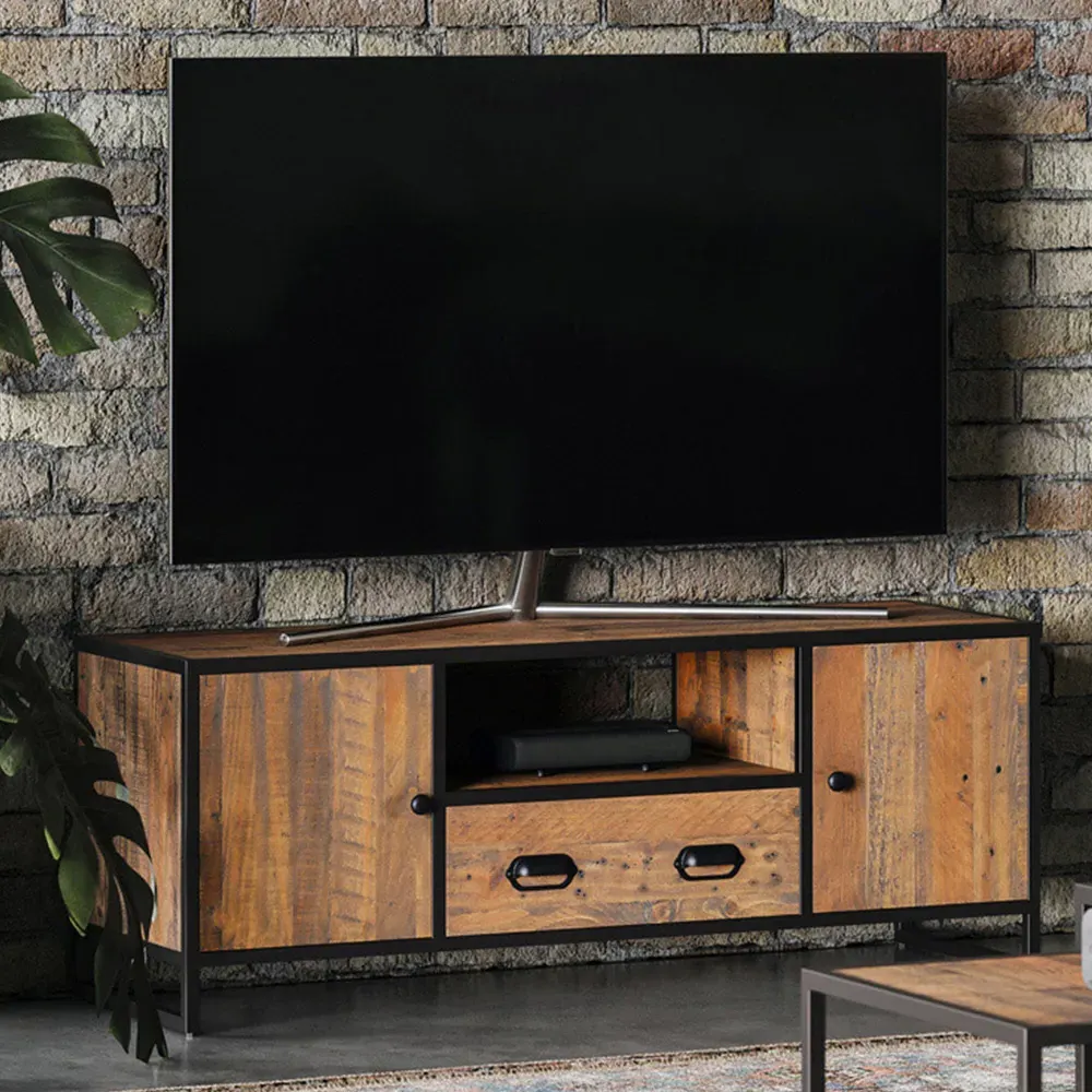 Ooki 2 Door Single Drawer Large TV Cabinet - Brown, Reclaimed Wood image