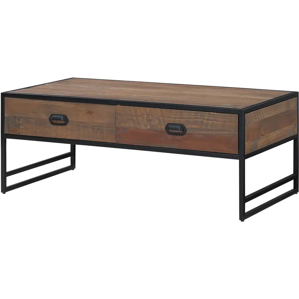 Ooki 2 Drawer Tall Coffee Table - Brown, Reclaimed Wood