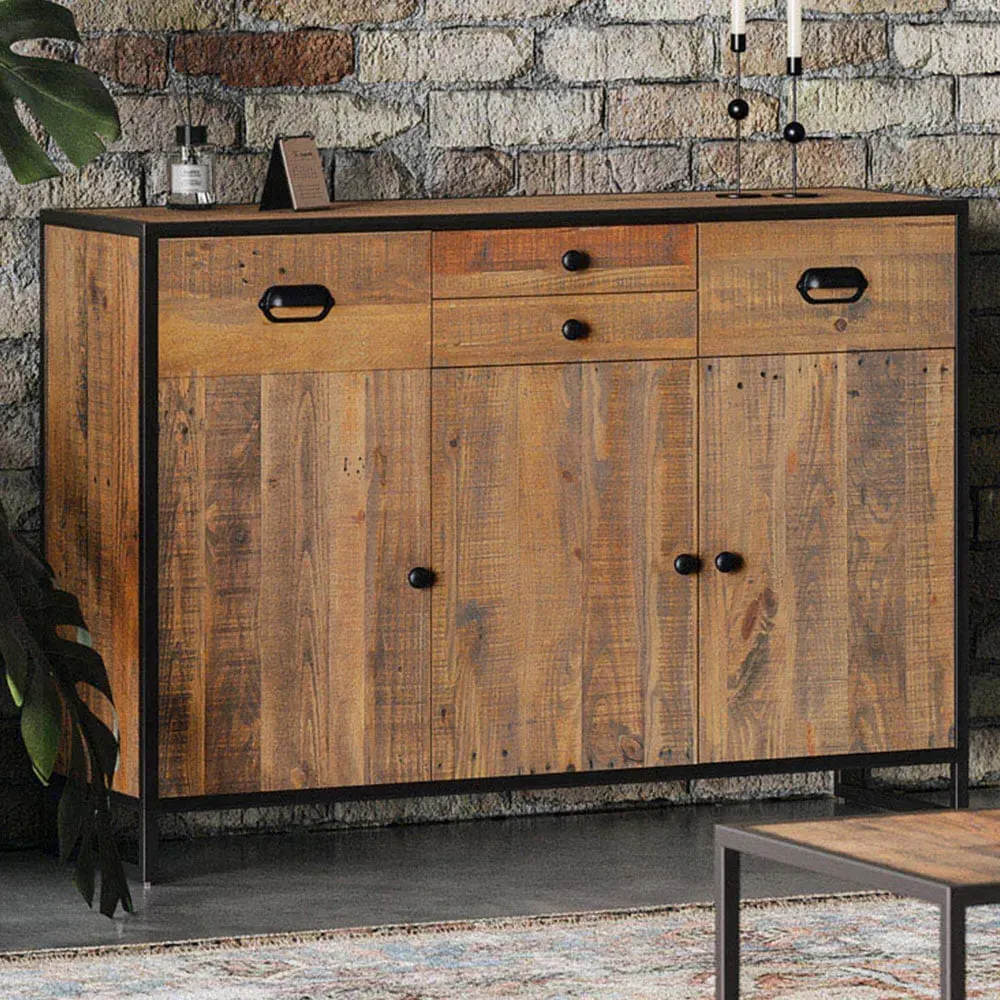 Ooki 3 Door 4 Drawer Sideboard - Brown, Reclaimed Wood image
