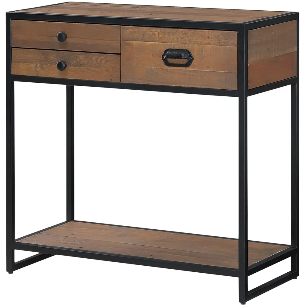 Ooki 3 Drawer Console Table with Shelf - Brown, Reclaimed Wood