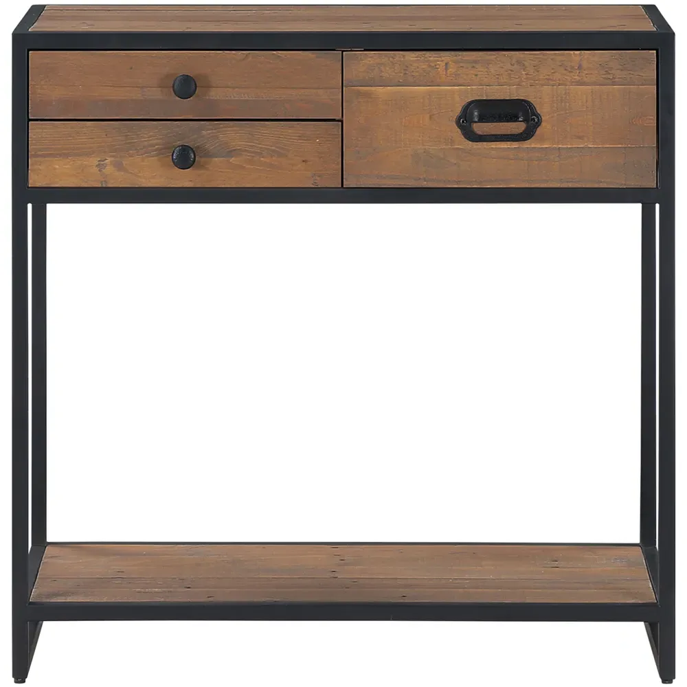 Ooki 3 Drawer Console Table with Shelf - Brown, Reclaimed Wood