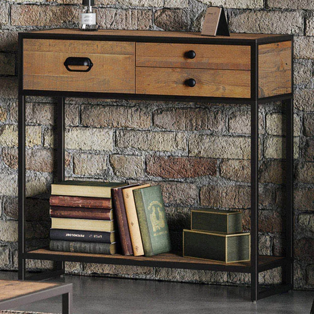 Ooki 3 Drawer Console Table with Shelf - Brown, Reclaimed Wood image