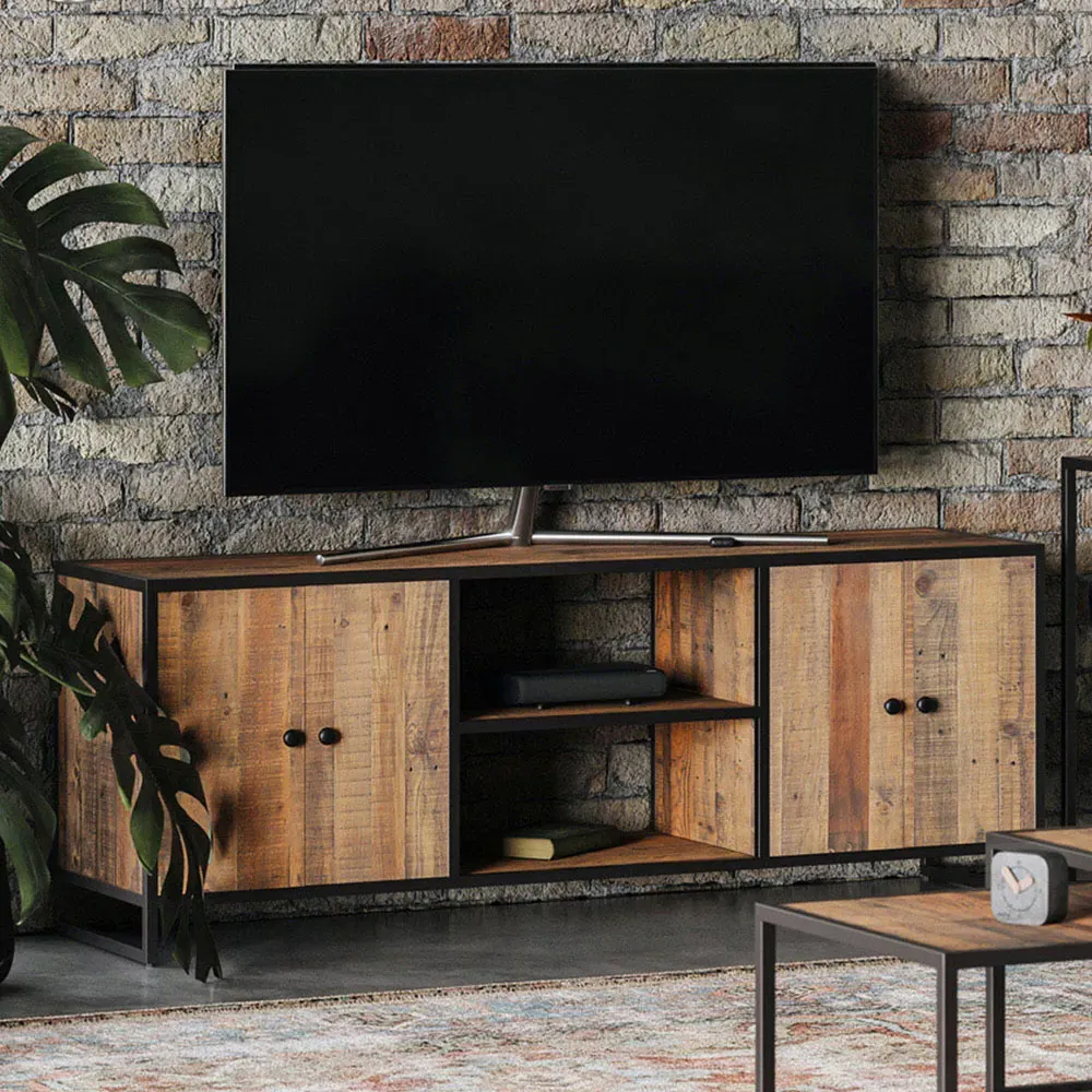 Ooki 4 Door Extra Large TV Cabinet - Brown, Reclaimed Wood