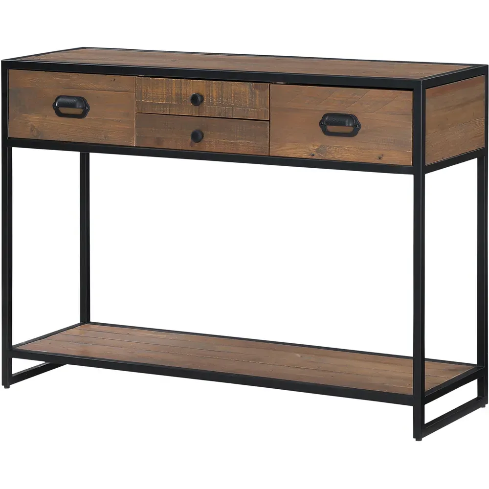 Ooki 4 Drawer Console Table with Shelf - Brown, Reclaimed Wood