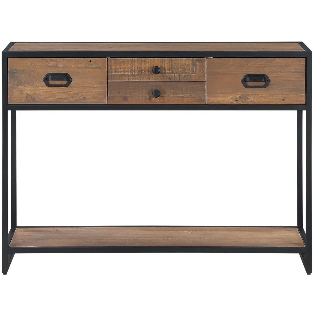 Ooki 4 Drawer Console Table with Shelf - Brown, Reclaimed Wood